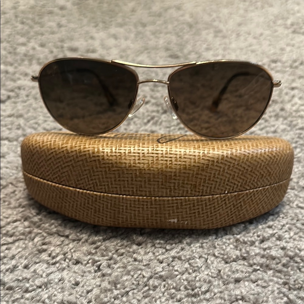 Maui Jim Aviator Sunglasses with Gold Accents